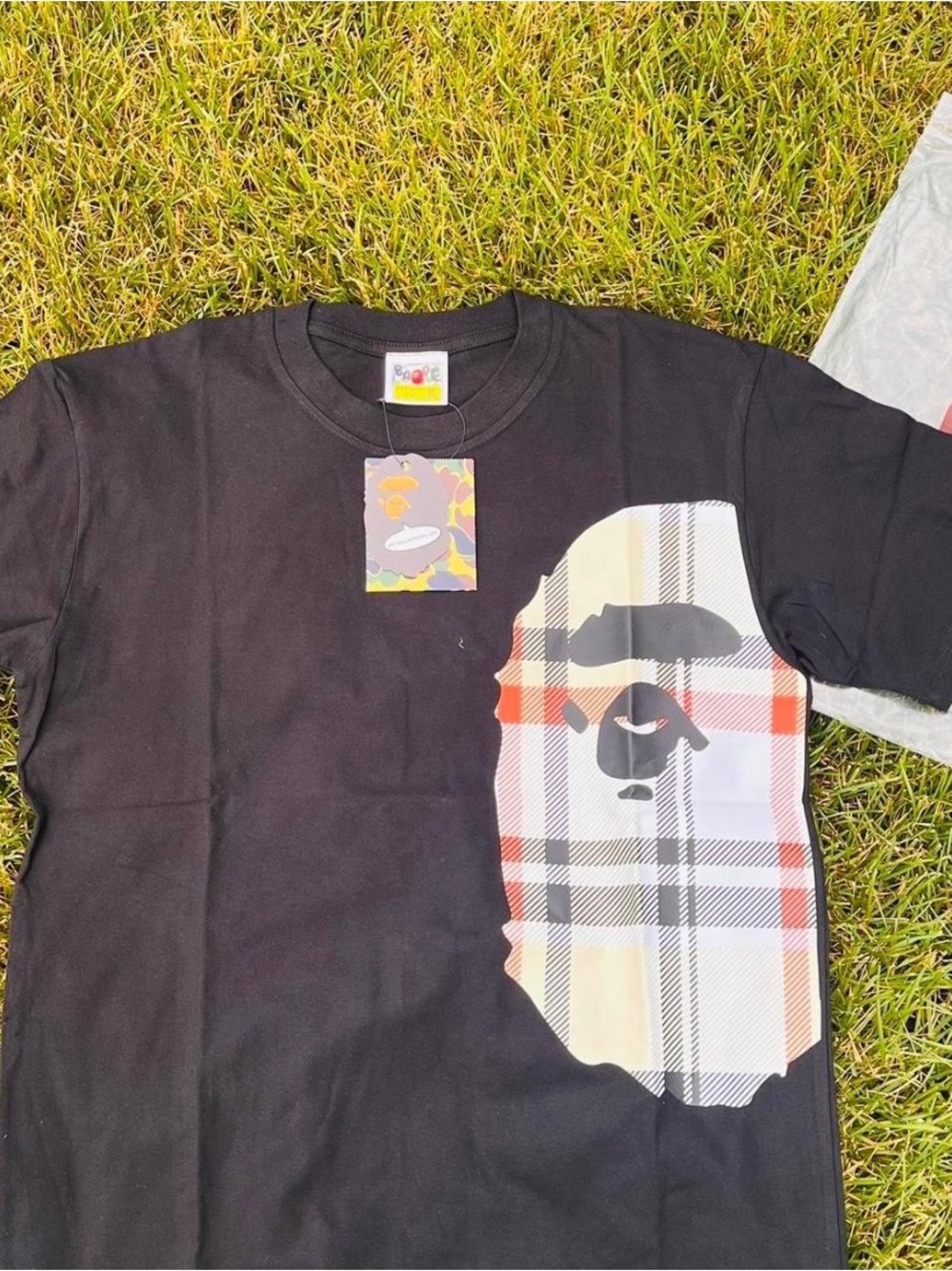 BAPE Check By Bathing Ape Ape Head Black Plaid Tee M